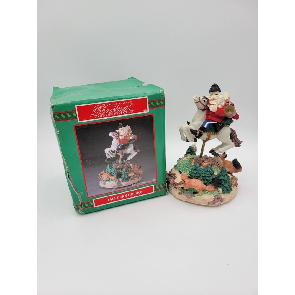 House of Lloyd Christmas Santa on horse motion music box rocking Tally‎ Ho Ho Ho